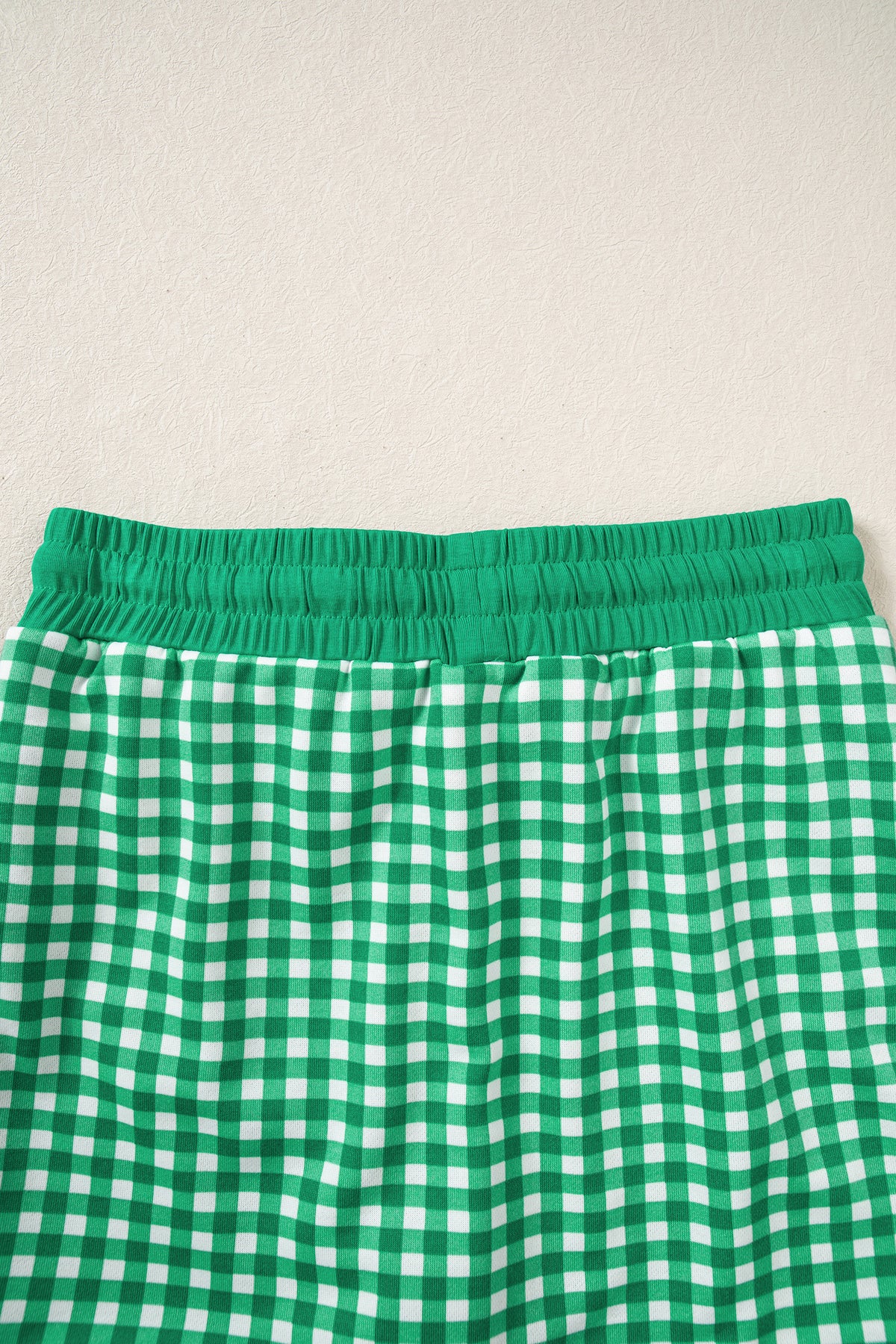 Red Gingham Oversized Ribbed Trim Crew Neck Long Sleeve Top and Skort Set