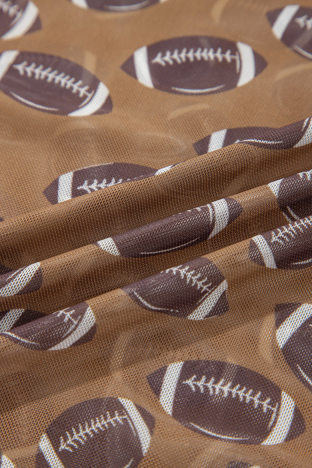 Brown Game Day Rugby Mesh Sheer Long Sleeve Top