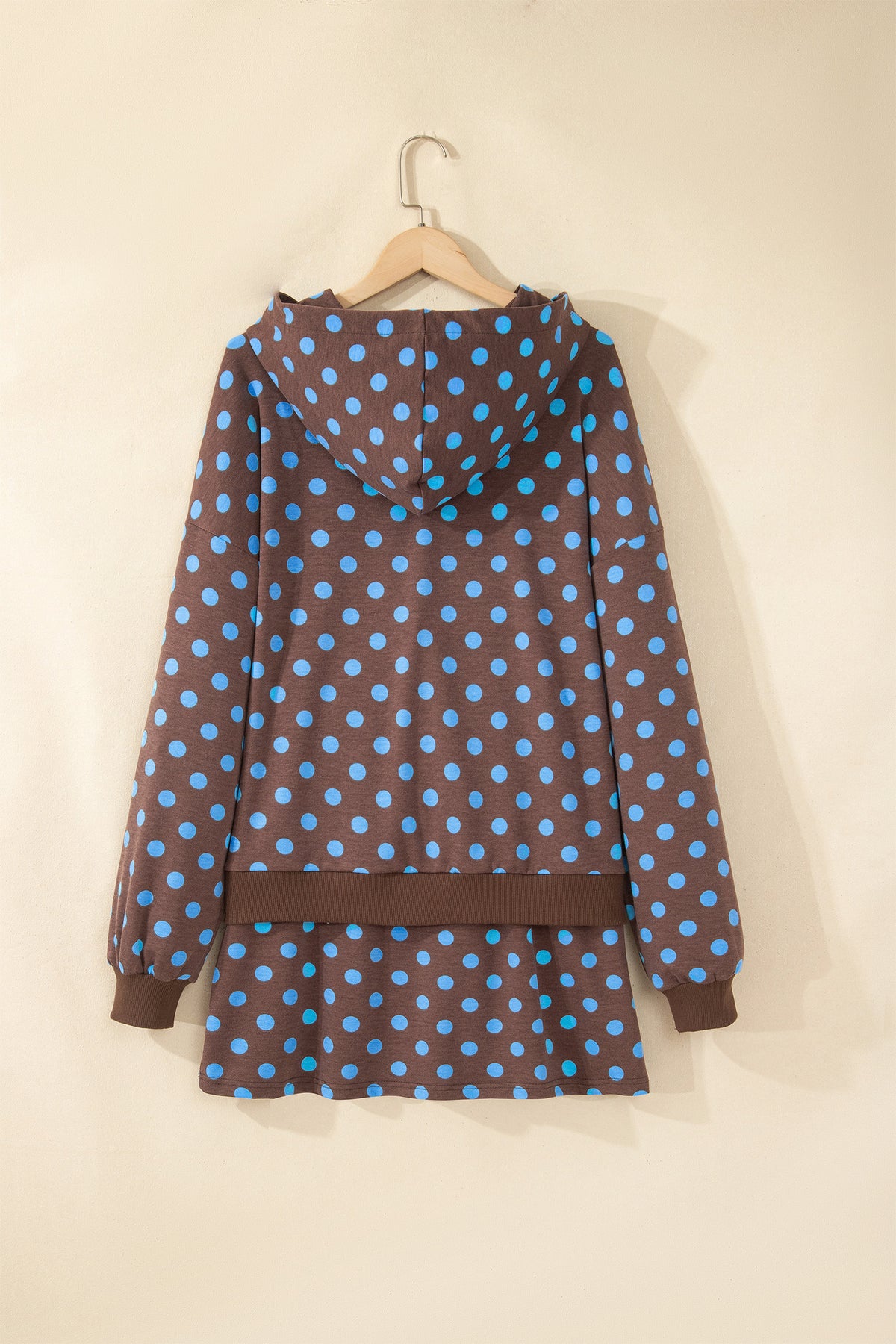 Pink Polka Dot Hooded Long Sleeve Top Casual Mini Skort Set