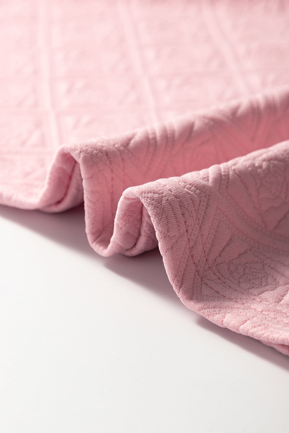 Light Pink Pearl Embellished Flower Textured T Shirt