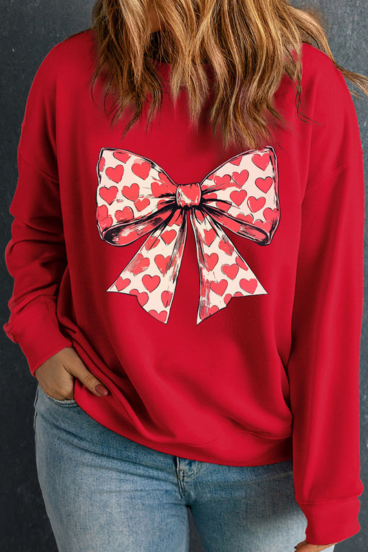 Racing Red Plus Size Valentines Hearts Bowknot Pattern Sweatshirt