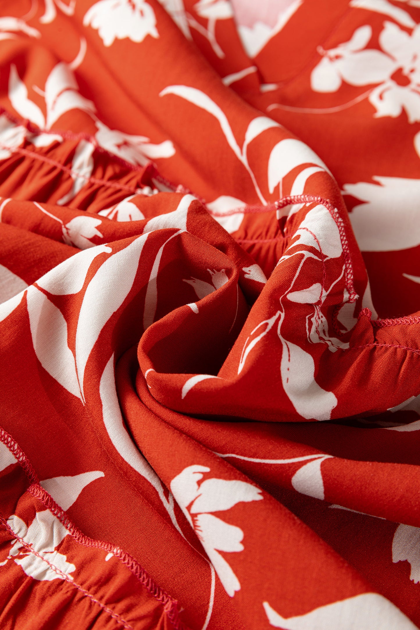 Blue Boho Floral Print Lettuce Trim 3/4 Sleeve Mini Dress