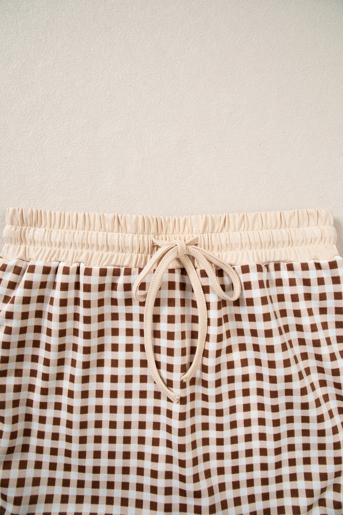 Red Gingham Oversized Ribbed Trim Crew Neck Long Sleeve Top and Skort Set