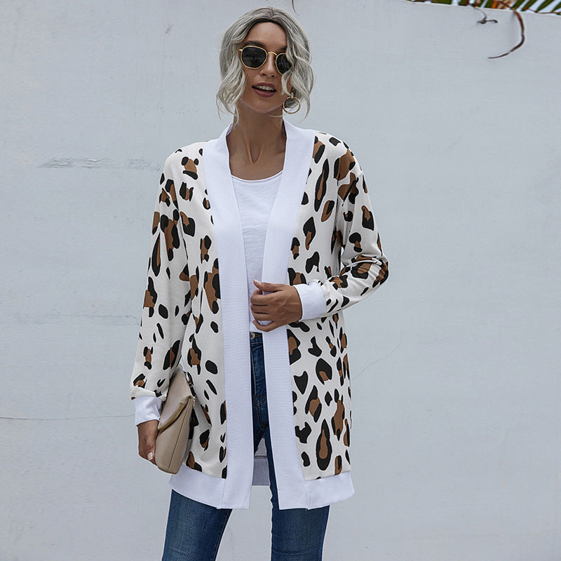 Ladies Tie Dye Leopard Print Knit Cardigan Jacket