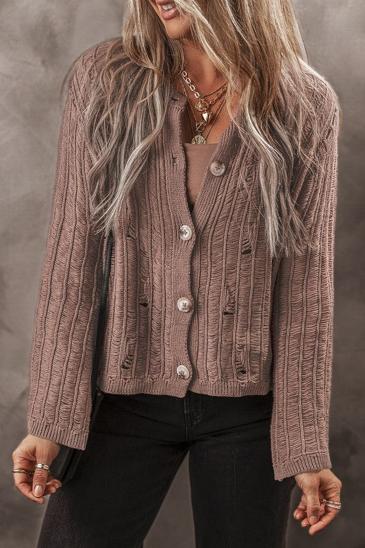 Goat Cut Out Textured Knit Buttoned Cardigan