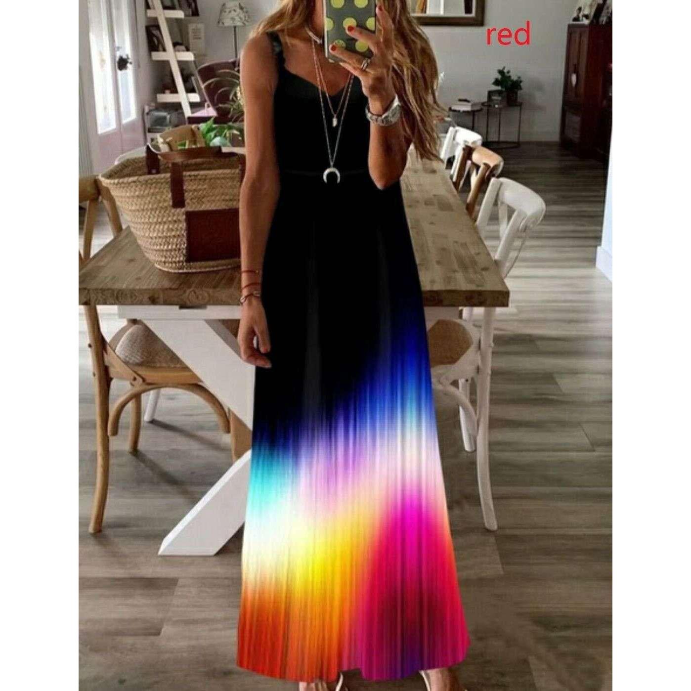 Cross-border Five-color Luminous Print Sling Dress In Stock