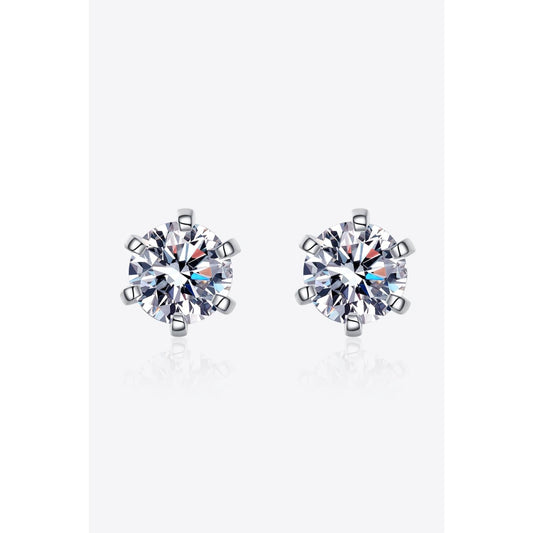1 Carat Moissanite Rhodium-Plated Stud Earrings