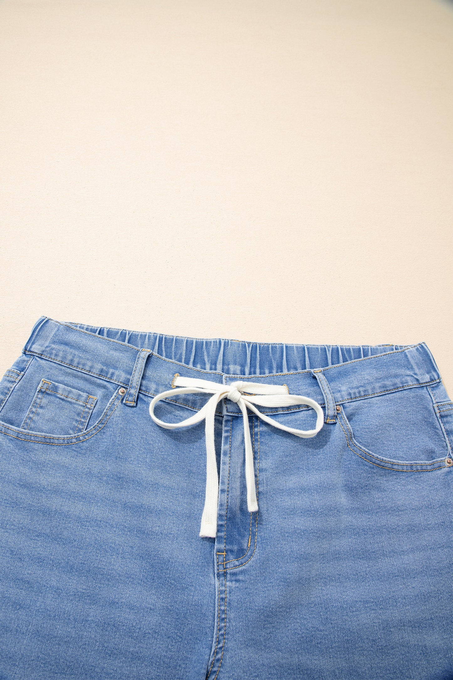 Light Blue Acid Wash Contrast Lace-up Plus Size Jeans