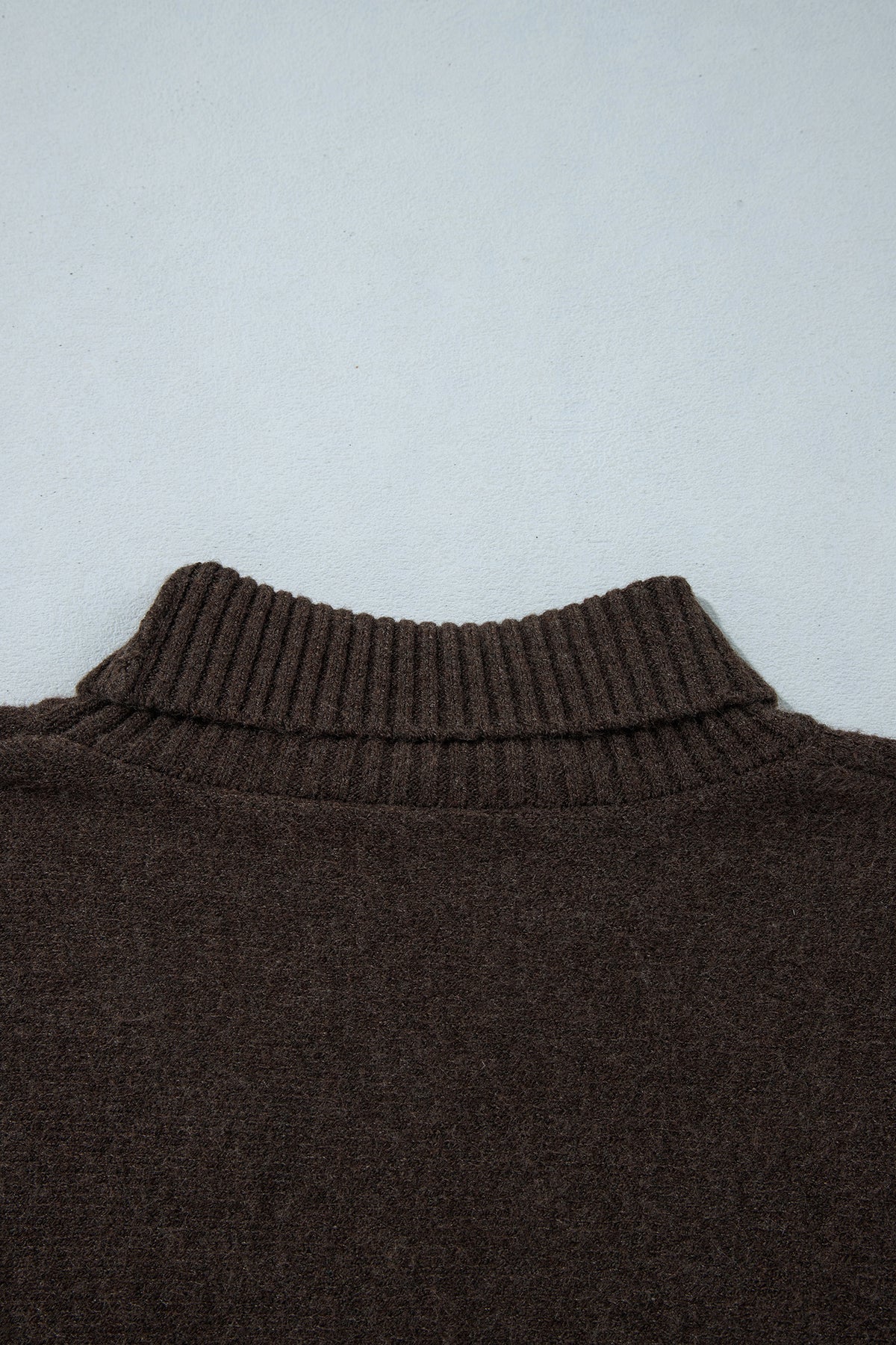 Burgundy Ribbed Trim High Neck Short Sleeve Casual Sweater