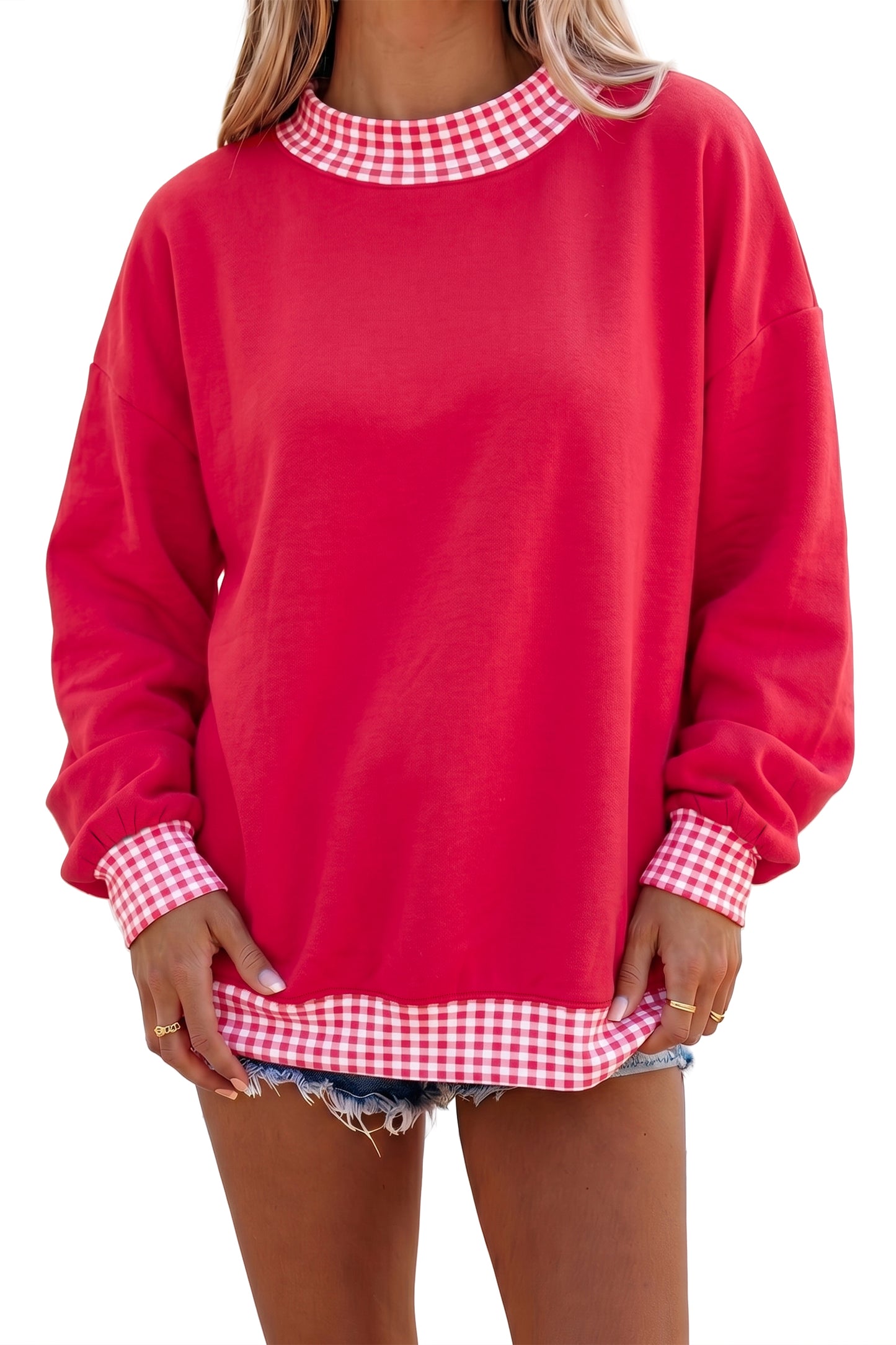 Brown Colorblock Polka Dot Contrast Trim Oversized Sweatshirt