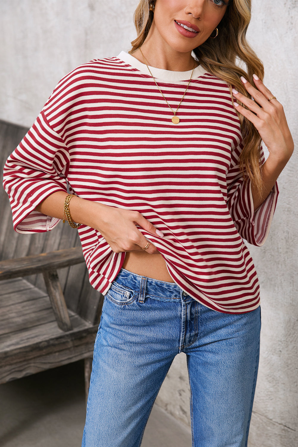 Red Striped Bowknot Backless T-Shirt
