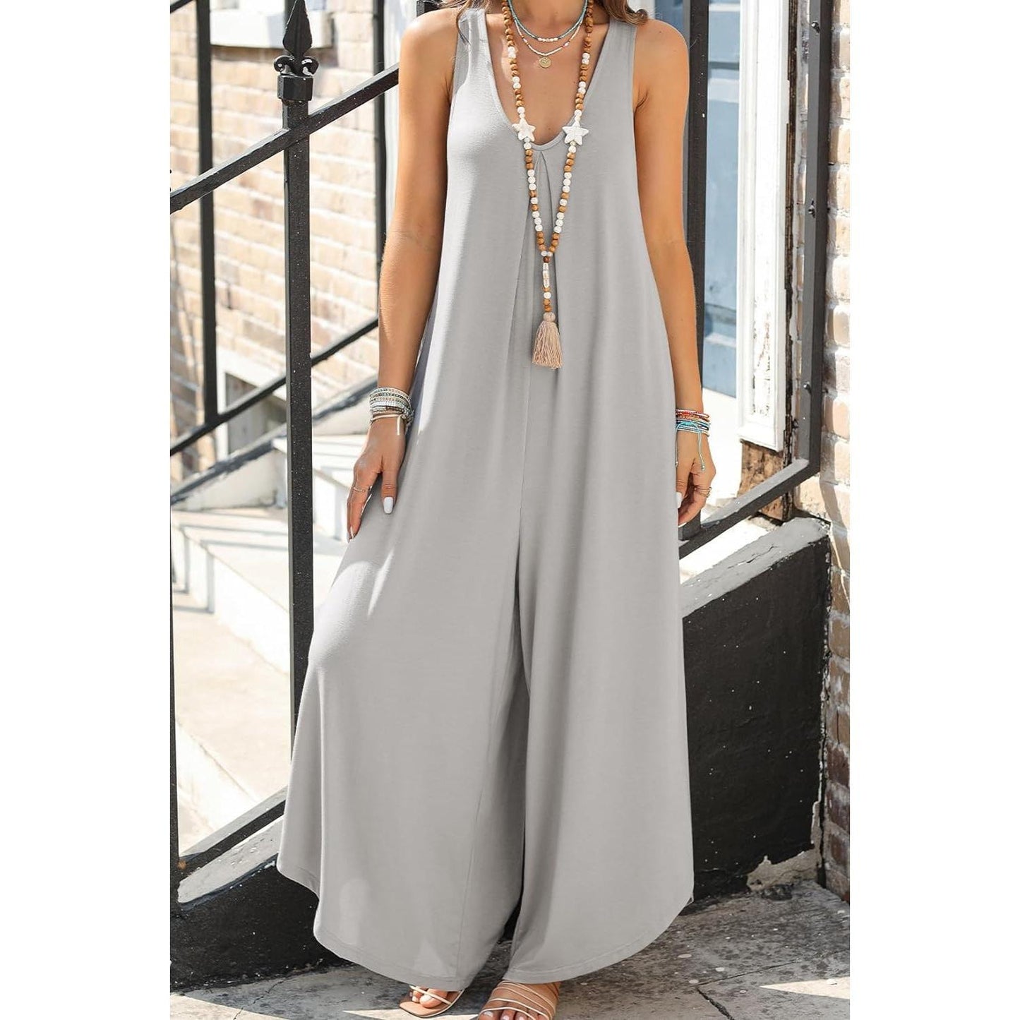 Lovelet Pocketed Scoop Neck Wide Leg Jumpsuit Womenswear Overalls