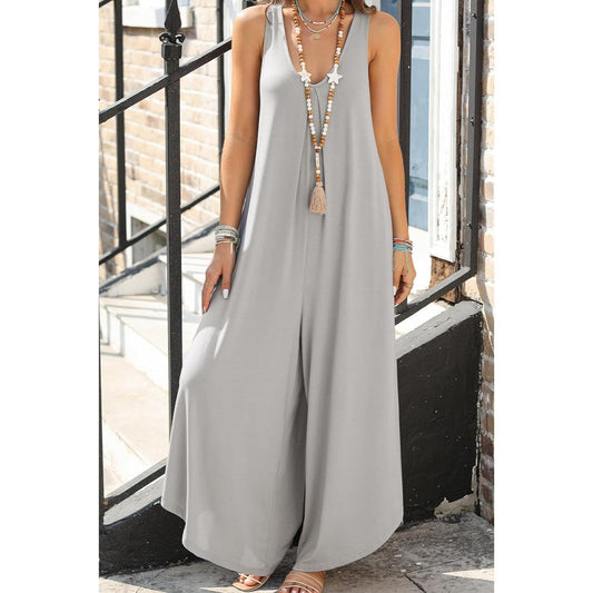 Lovelet Pocketed Scoop Neck Wide Leg Jumpsuit Womenswear Overalls