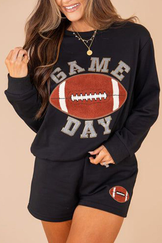 Black GAME DAY Football Graphic Pullover and Shorts Set