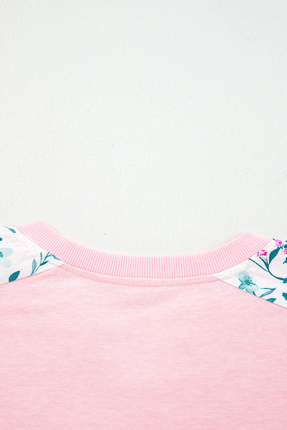 White Floral Colorblock Patchwork Notched Neck Long Sleeve Top