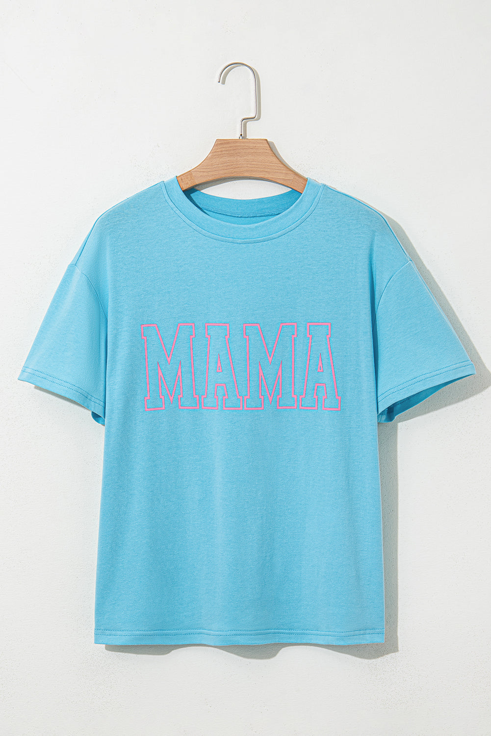 Light Blue MAMA Letter Graphic Neon T Shirt
