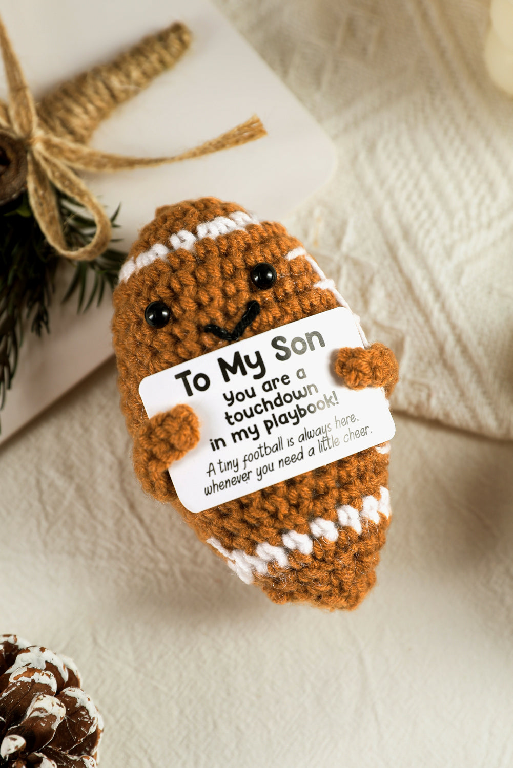 Cinnamon To My Son Crochet Football Gift Home Decoration