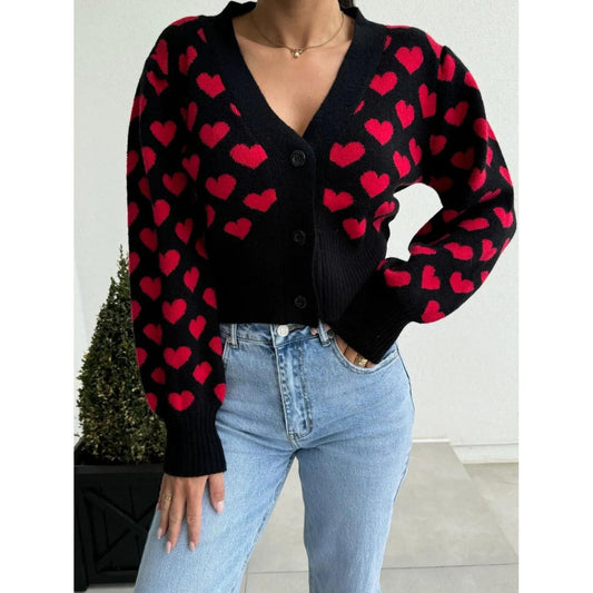 Valentine’s Day Heart V-Neck Cropped Cardigan