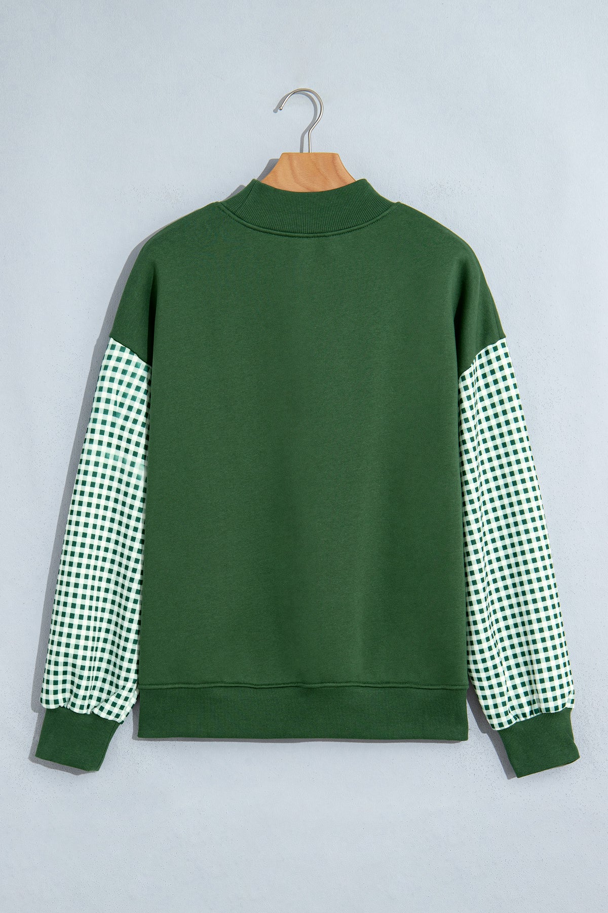 Coffee Plaid Sleeve Colorblock Loose Tunic Sweatshirt