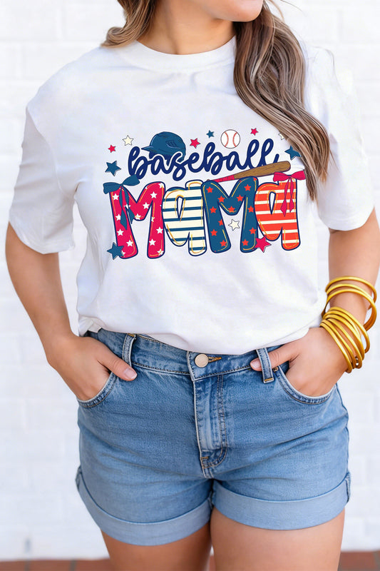 White Baseball Mama Patriotic Game Day Tee