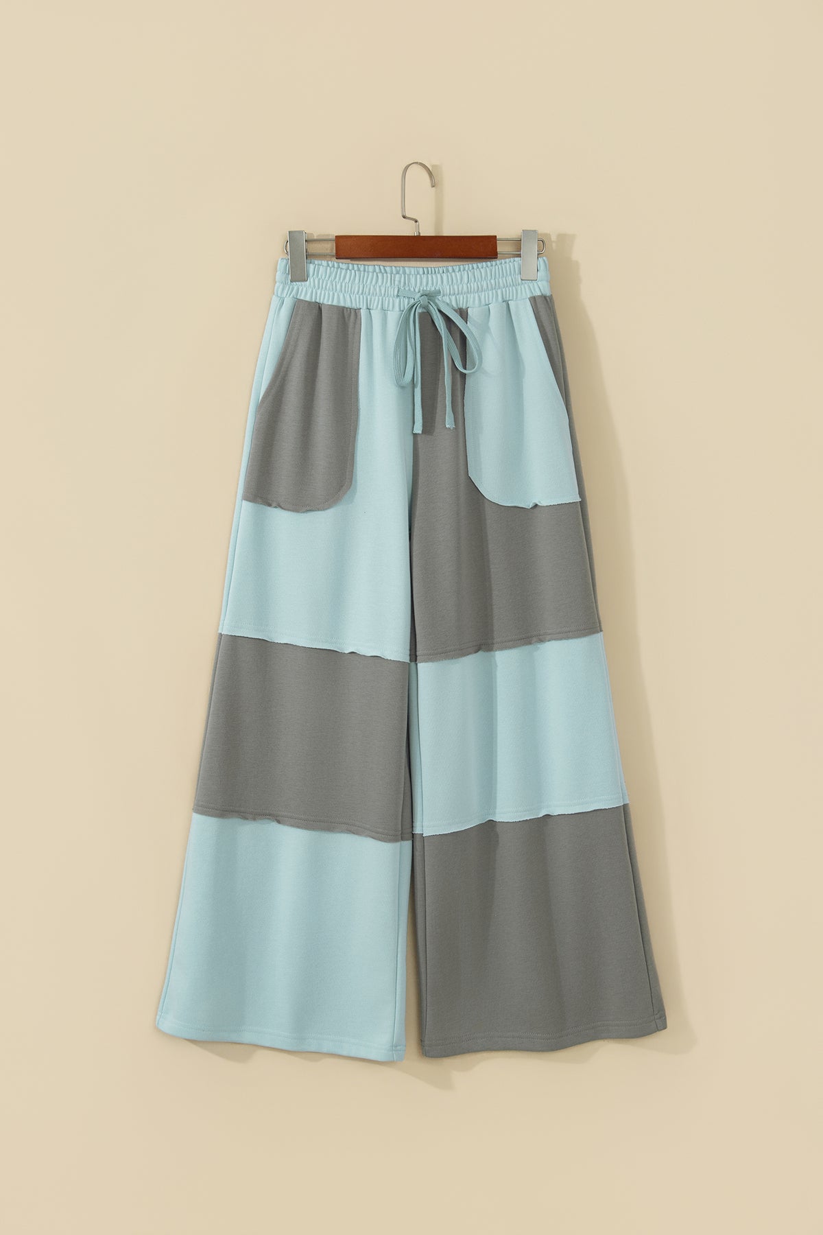 Russet Orange Raw Seam Colorblock Wide Leg Ankle Length Casual Pants