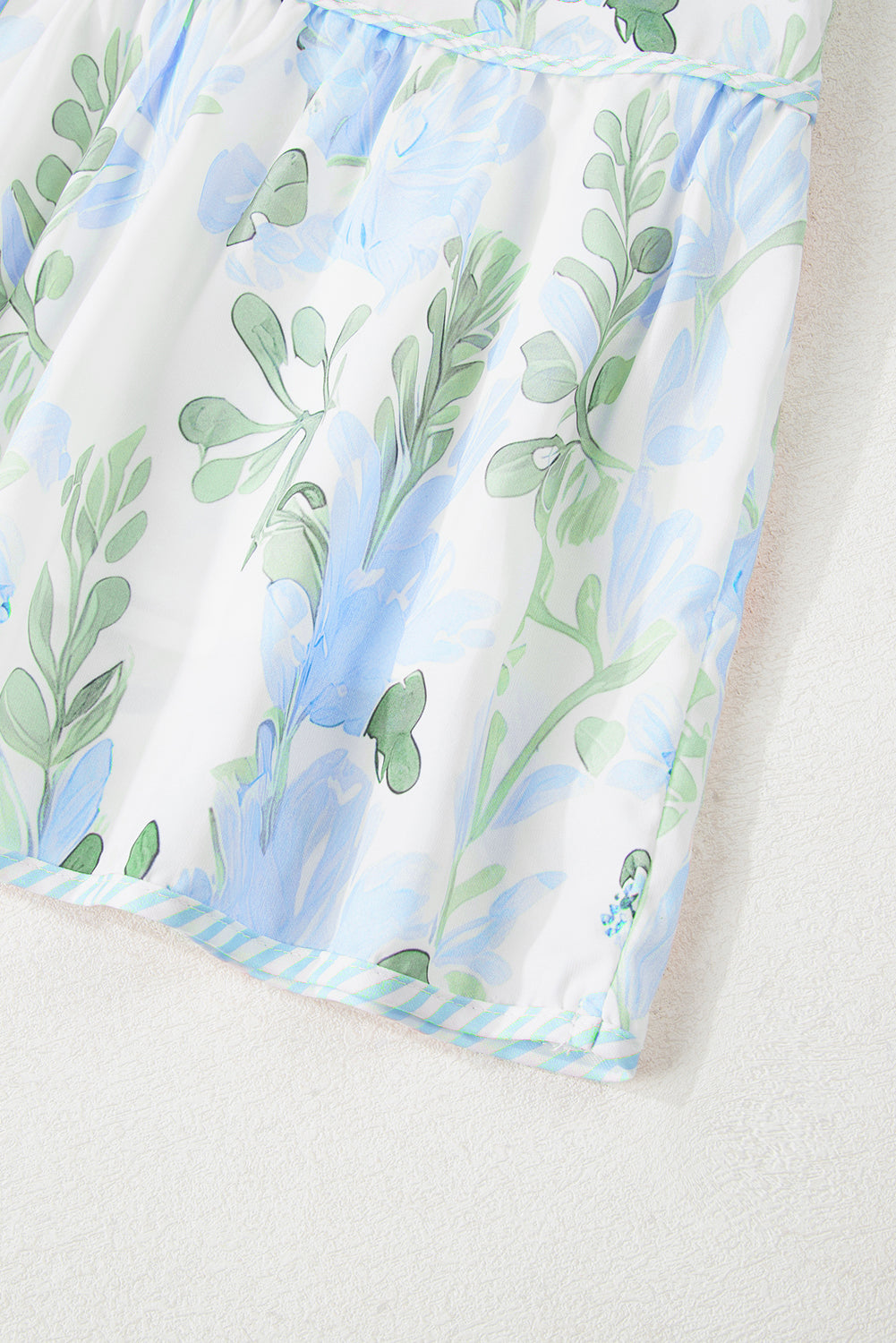 Sky Blue Floral Contrast Edge Layered Short Sleeve Mini Dress