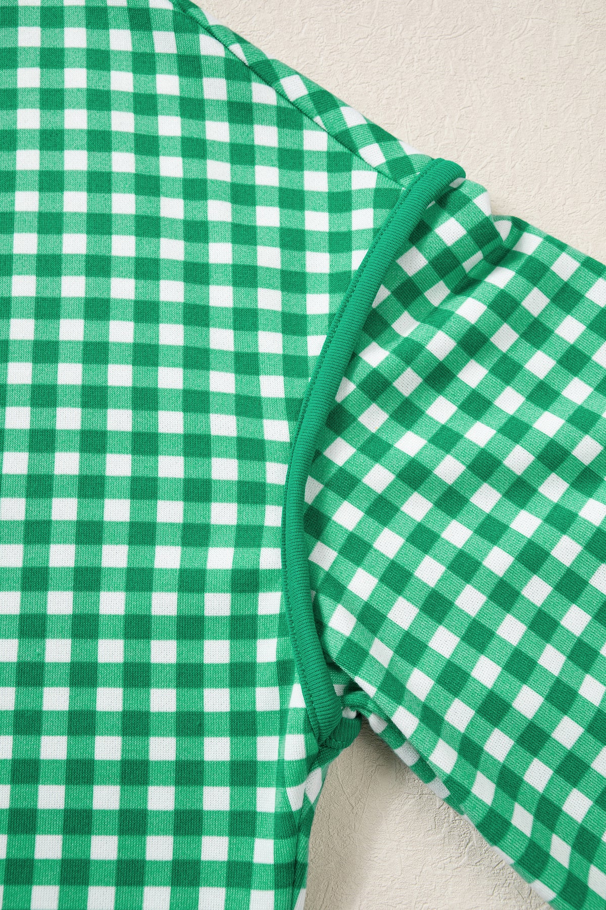 Red Gingham Oversized Ribbed Trim Crew Neck Long Sleeve Top and Skort Set