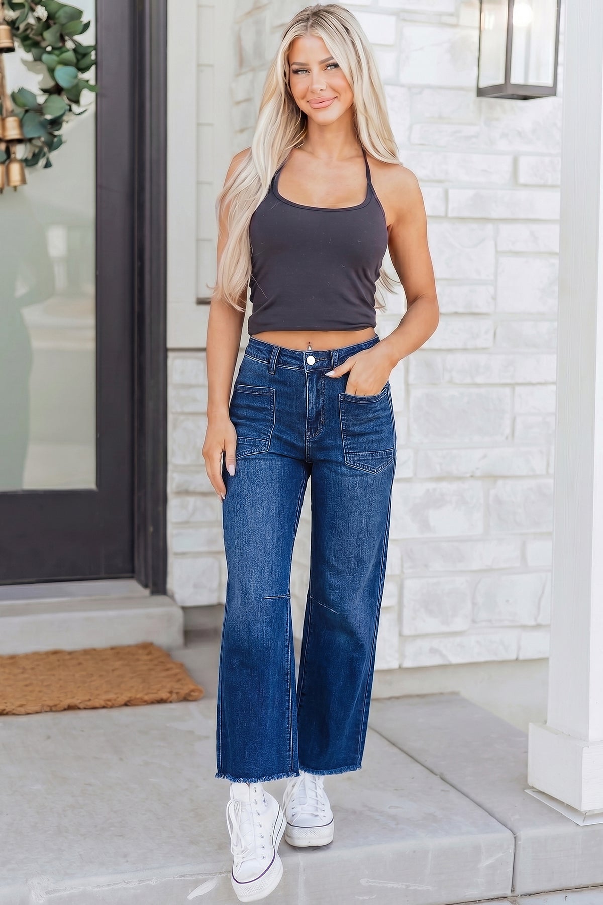 Beau Blue Frayed Cropped Straight Jeans