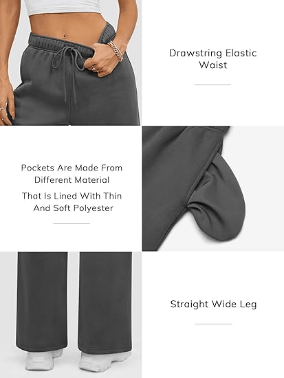 Womens Sweatpants Baggy Wide Fleece Lined Straight Leg Pants