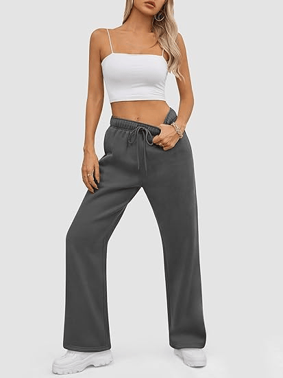 Womens Sweatpants Baggy Wide Fleece Lined Straight Leg Pants