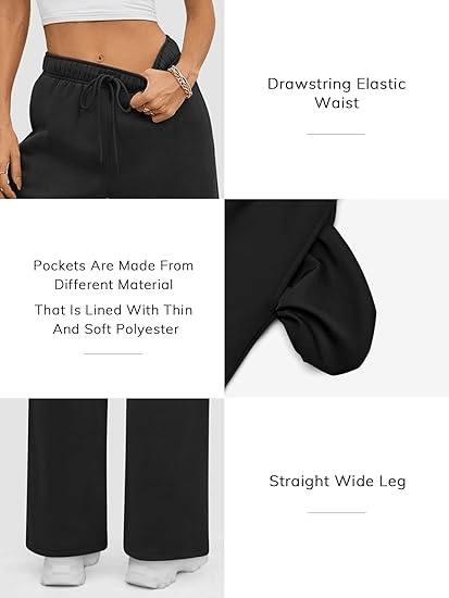 Womens Sweatpants Baggy Wide Fleece Lined Straight Leg Pants