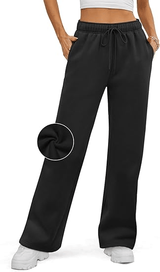 Womens Sweatpants Baggy Wide Fleece Lined Straight Leg Pants