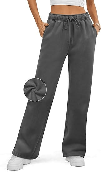 Womens Sweatpants Baggy Wide Fleece Lined Straight Leg Pants