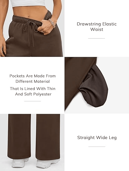 Womens Sweatpants Baggy Wide Fleece Lined Straight Leg Pants