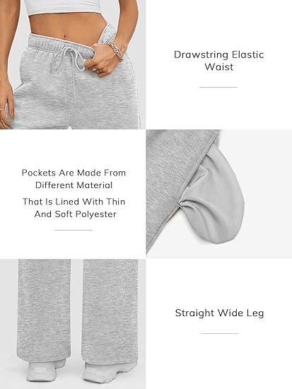 Womens Sweatpants Baggy Wide Fleece Lined Straight Leg Pants