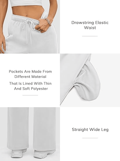 Womens Sweatpants Baggy Wide Fleece Lined Straight Leg Pants