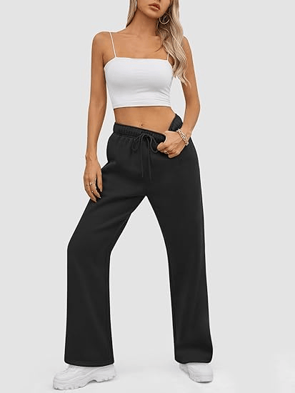 Womens Sweatpants Baggy Wide Fleece Lined Straight Leg Pants