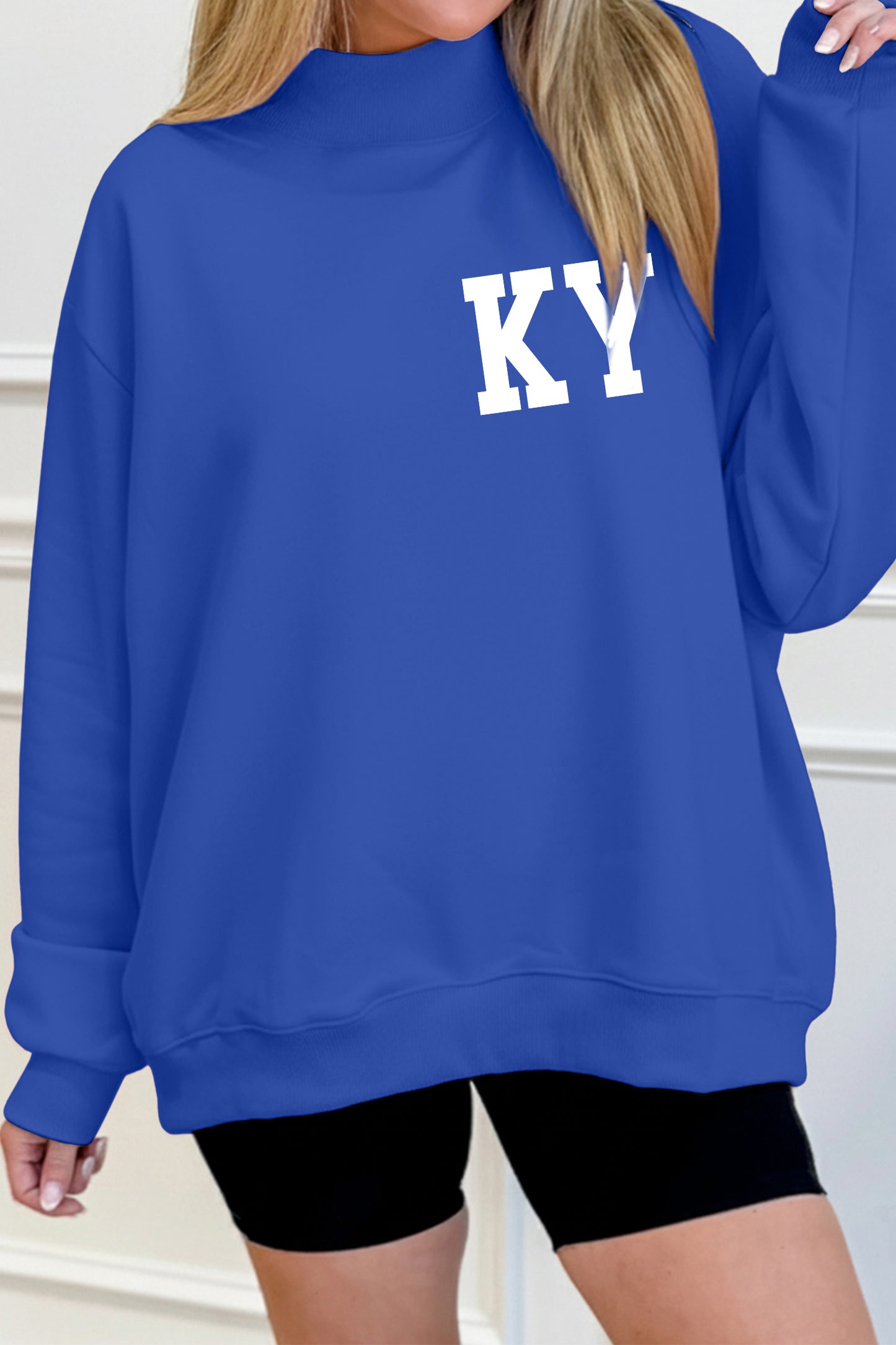 Dark Blue KY KENTUCKY Printed Mock Neck Sweatshirt
