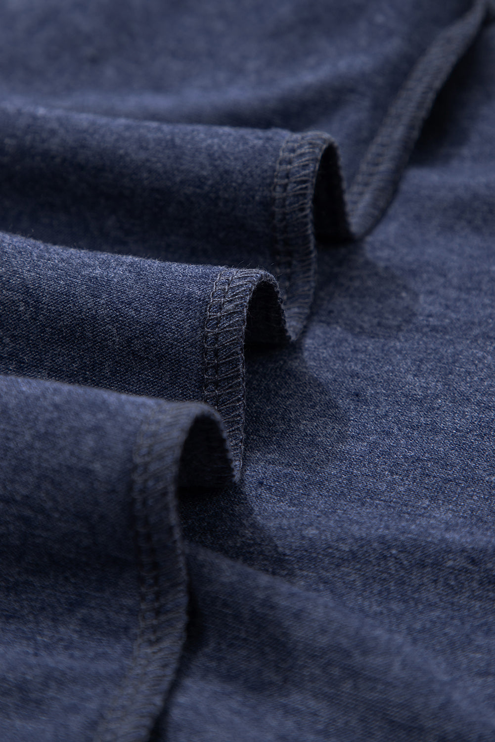 Sail Blue Solid Colour V-Neck Double Layer Sleeve Loose T-Shirt