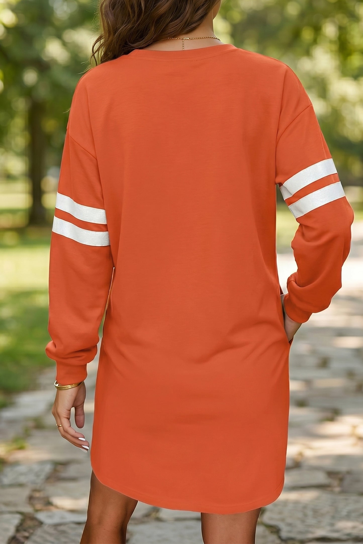 Fiery Red Varsity Contrast Banded Sleeve Shift Sweatshirt Dress