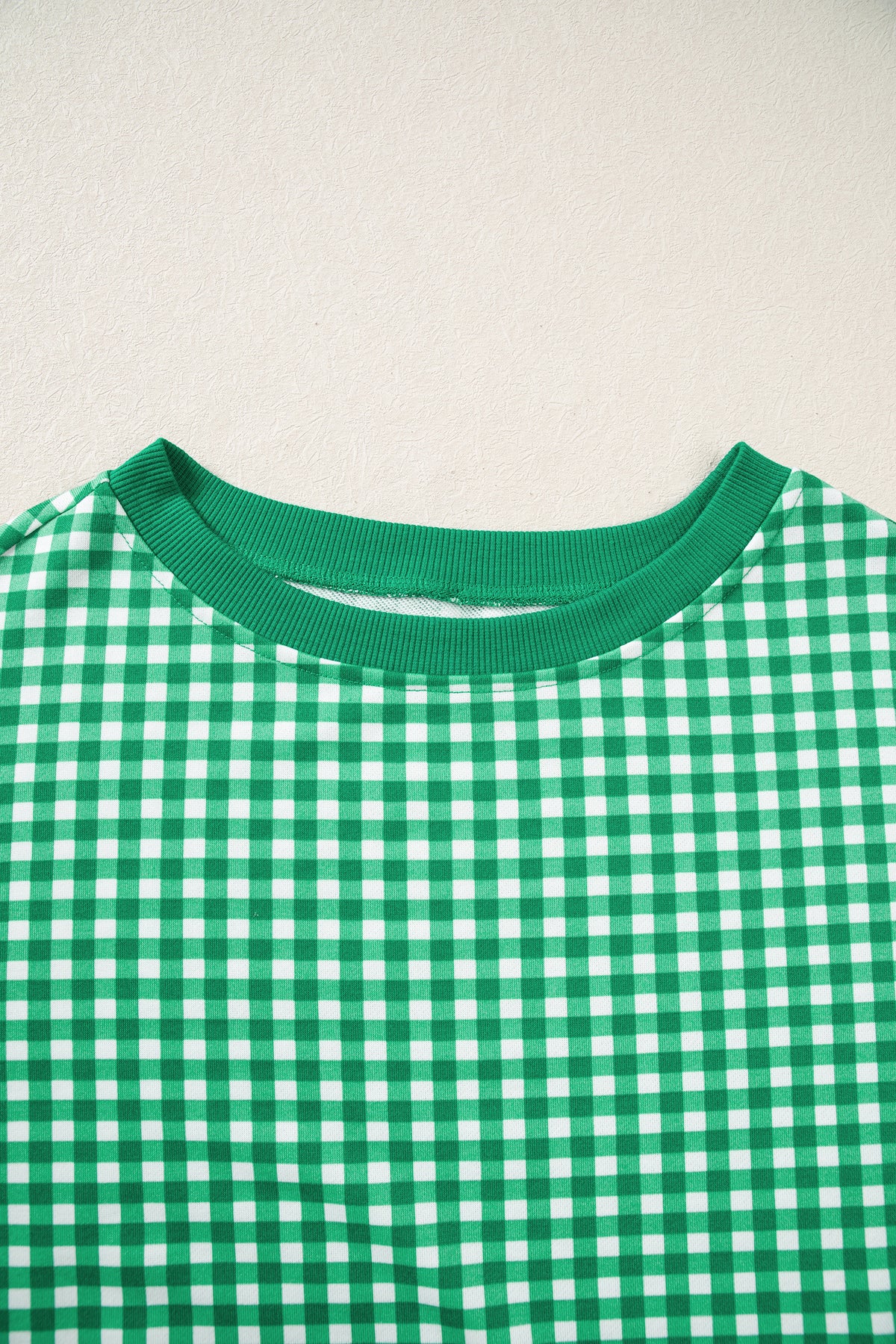Red Gingham Oversized Ribbed Trim Crew Neck Long Sleeve Top and Skort Set