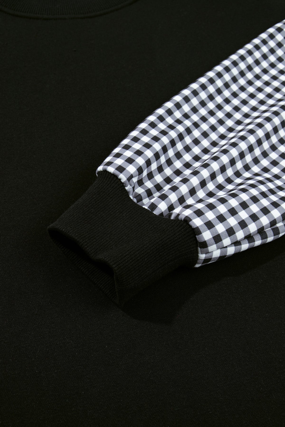 Coffee Plaid Sleeve Colorblock Loose Tunic Sweatshirt