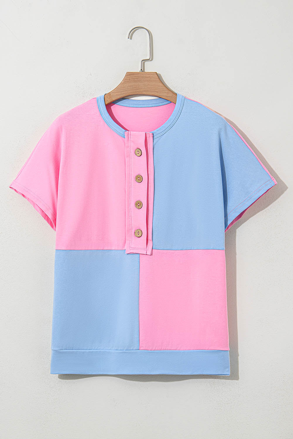 Myosotis Two Tone Half Buttons Collared T Shirt