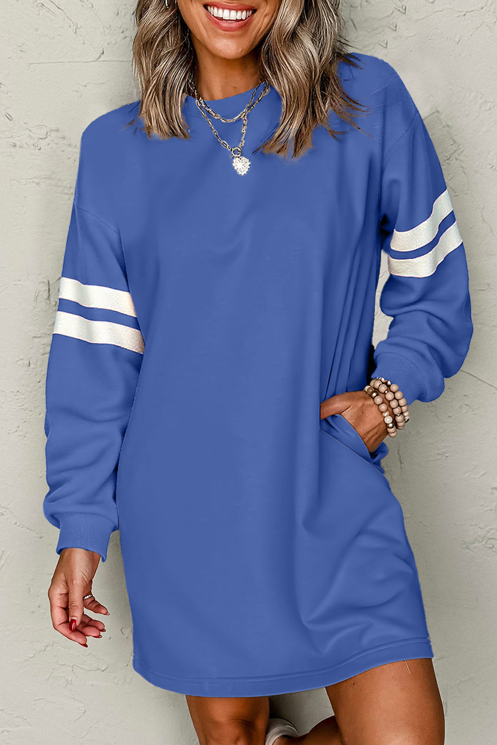 Fiery Red Varsity Contrast Banded Sleeve Shift Sweatshirt Dress