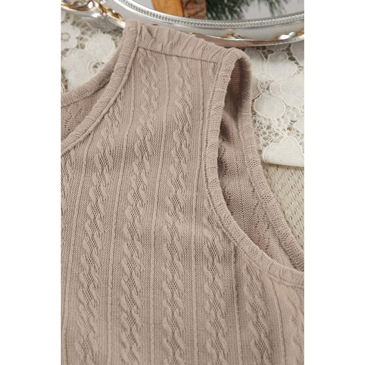 Texture Round Neck Tank, Cardigan and Shorts Set