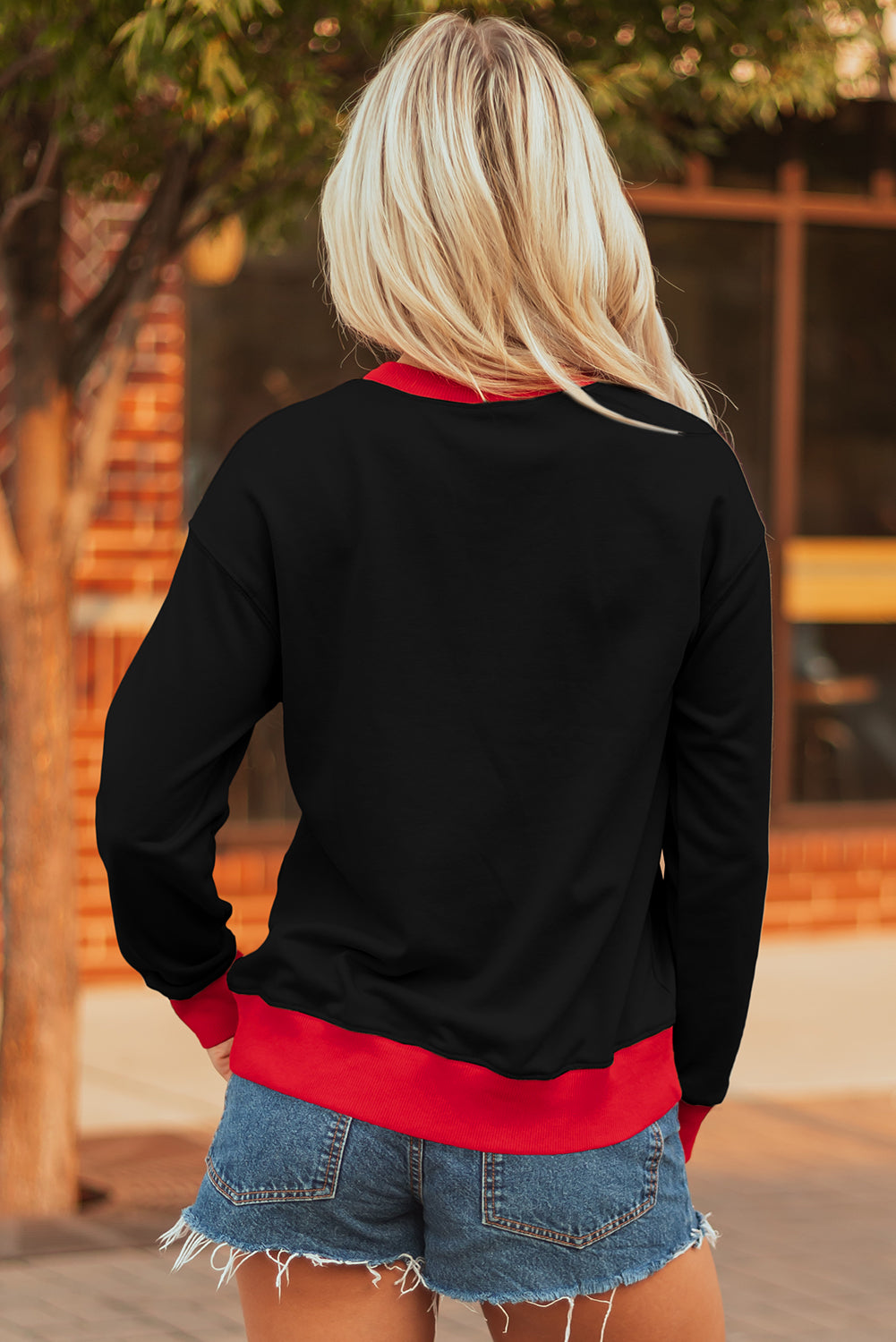 White GAME DAY Letter Graphic Varsity Striped Detail Baggy Sweatshirt