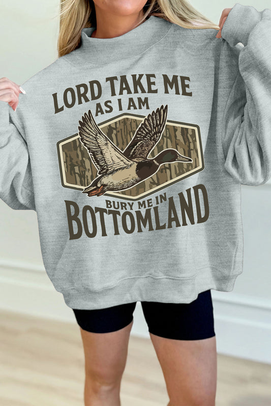 Gray Exposed Seam Mock Neck Western Print Duck Sweatshirt