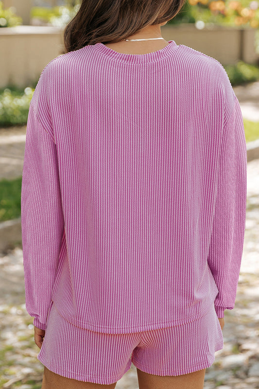 Phalaenopsis Corded Ribbed Sequin Donut Heart Graphic Long Sleeve Pullover and Shorts 2pcs Set