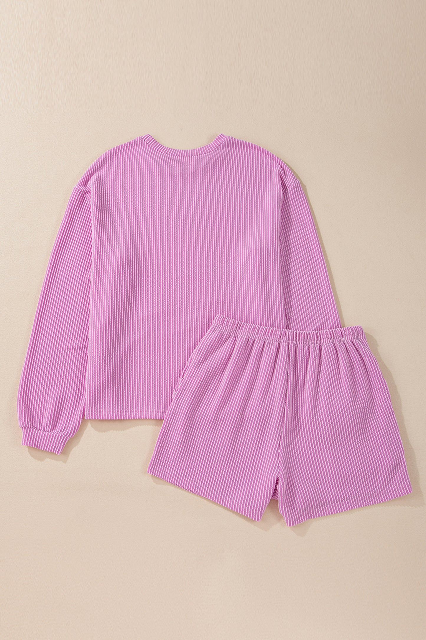 Phalaenopsis Corded Ribbed Sequin Donut Heart Graphic Long Sleeve Pullover and Shorts 2pcs Set