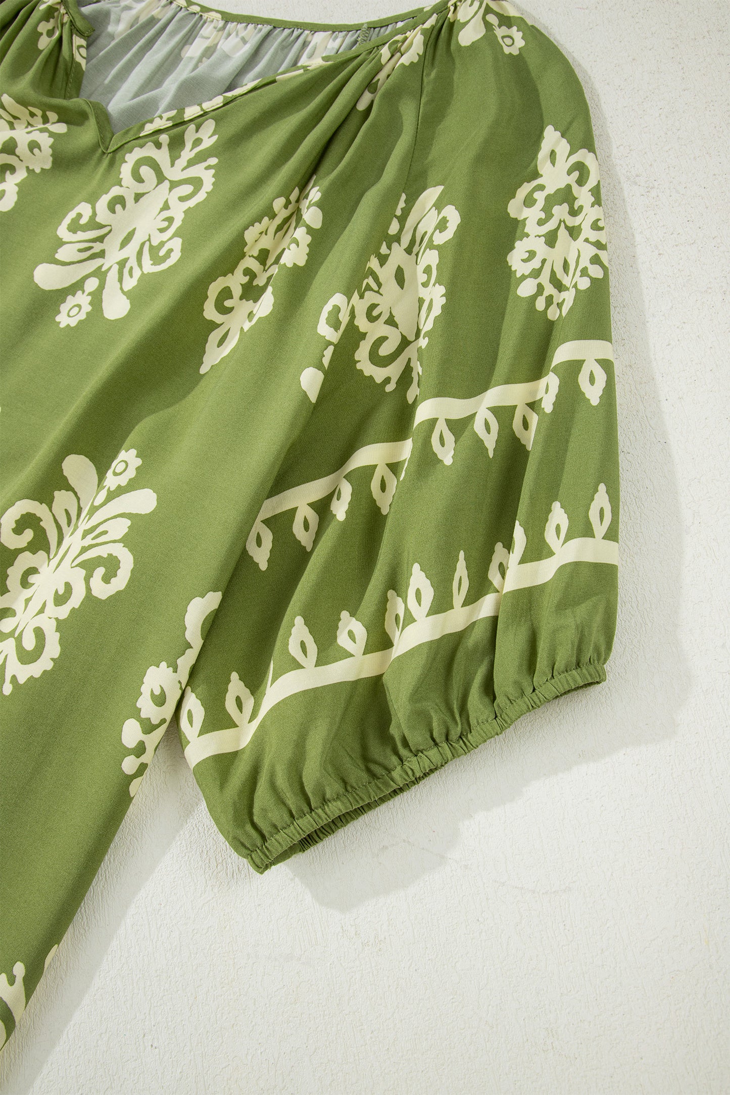 Yellow Boho Chic Notched V Neck Plus Floral Short Sleeve Top